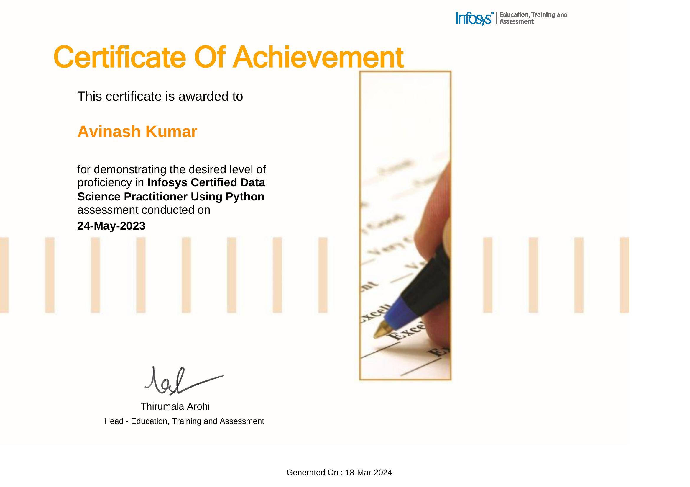 Infosys Certified Data Science Practitioner Using Python