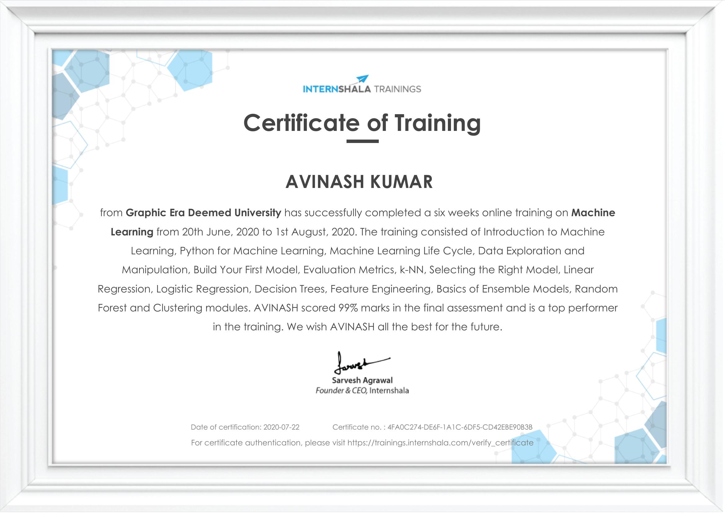 Machine Learning Certificate
